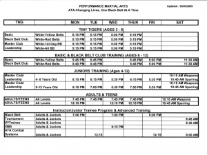 Class Schedule for Performance Martial Arts - Valdosta